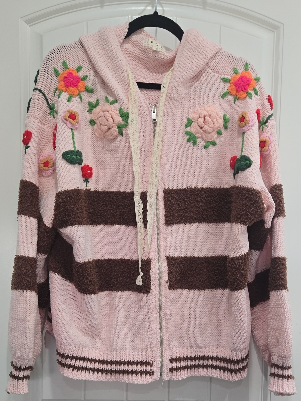 POL Pink & Brown Striped Hooded Sweater with Floral Embroidery Set - Picture 2 of 3